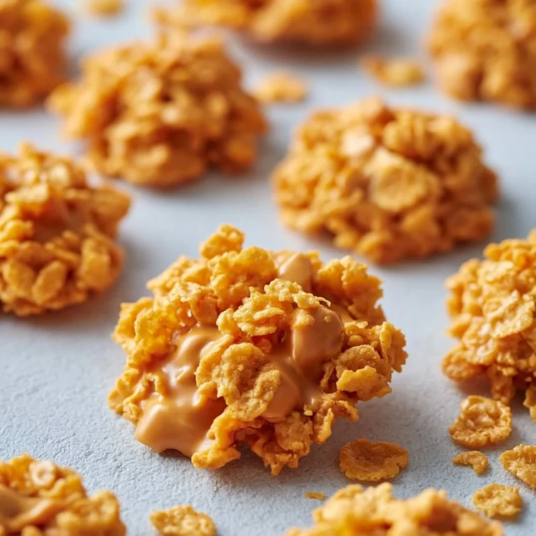 A plate of homemade Peanut Butter Cornflake Cookies, golden and crunchy.
