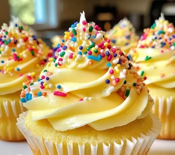 Banana milkshake cupcakes topped with cream and banana slices