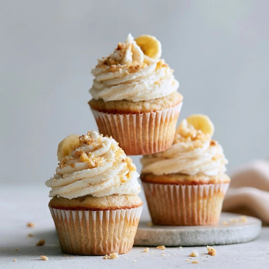 Delicious banana milkshake cupcakes topped with creamy frosting and banana slices