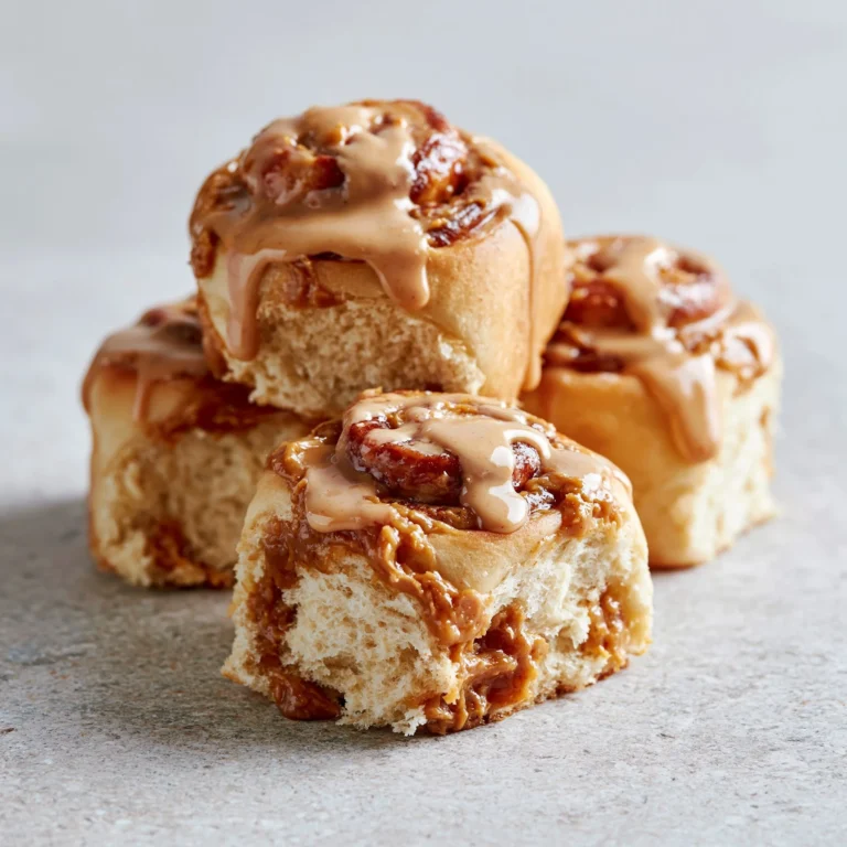 Delicious Biscoff cookie butter cinnamon rolls ready to be served.