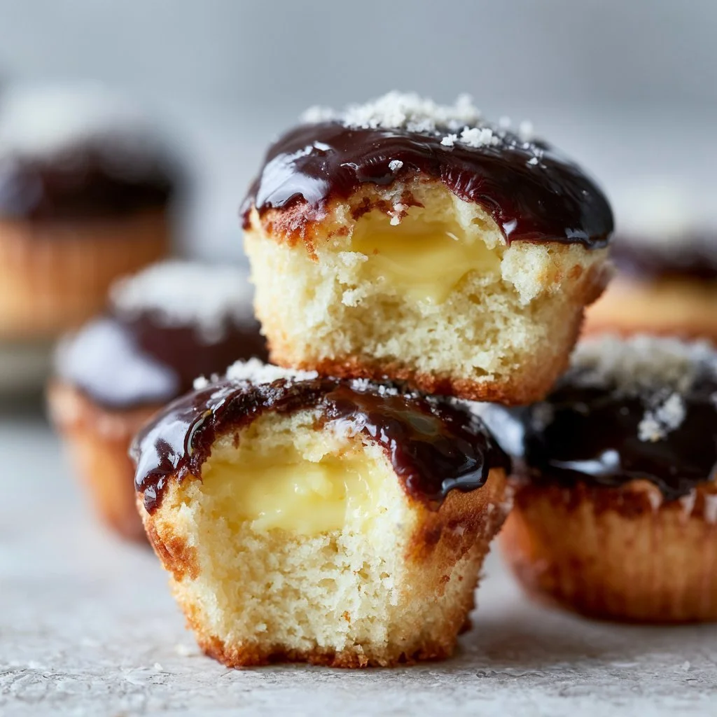 Delicious Boston Cream Cupcakes with chocolate ganache and creamy filling
