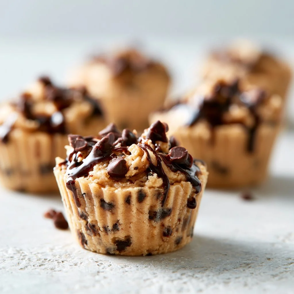 Delicious chocolate chip cookie dough cups on a dessert table