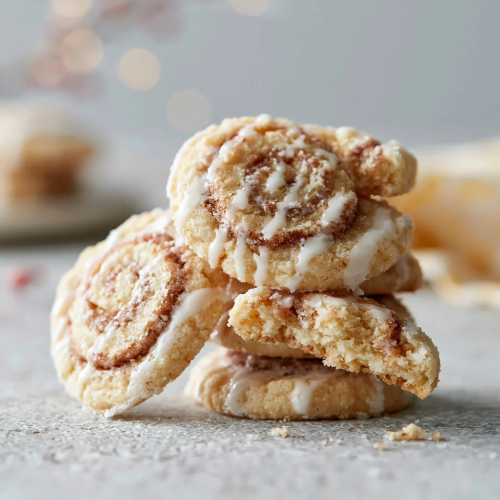Delicious cinnamon roll cookies baked to perfection with cinnamon and icing.