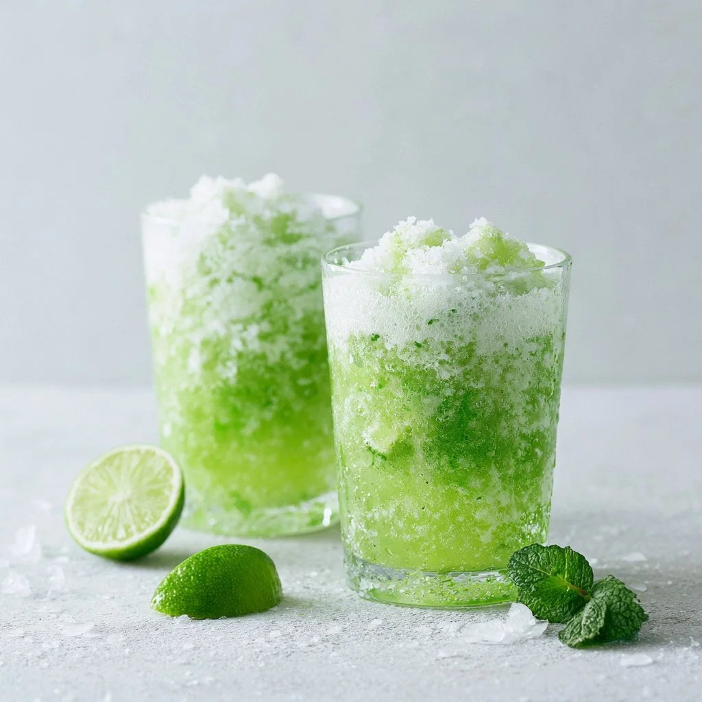 Creamy coconut milk Brazilian lemonade in a glass, garnished with lime.