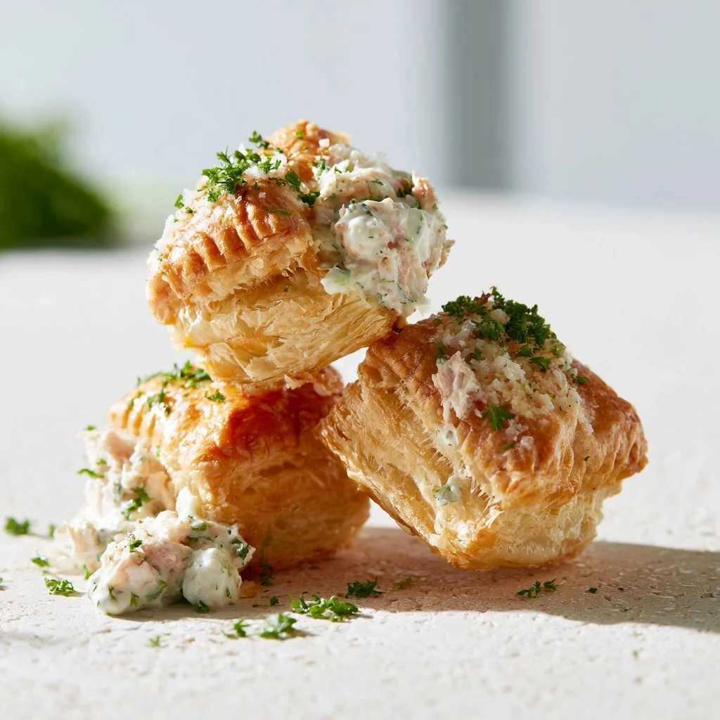 Crispy Chicken Salad Puffs served on a plate, showcasing delicious ingredients.