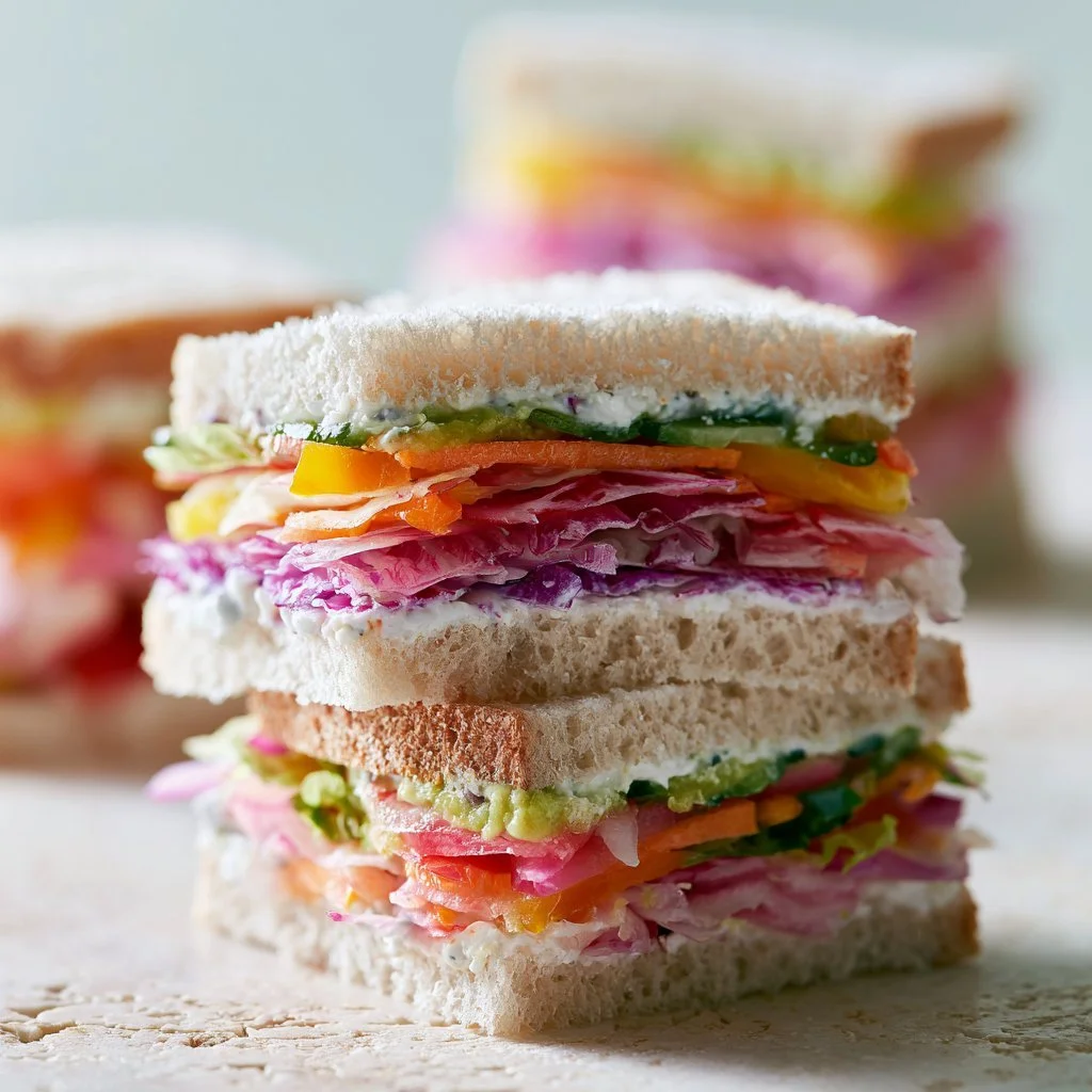 Platter of assorted mini sandwiches for party appetizers