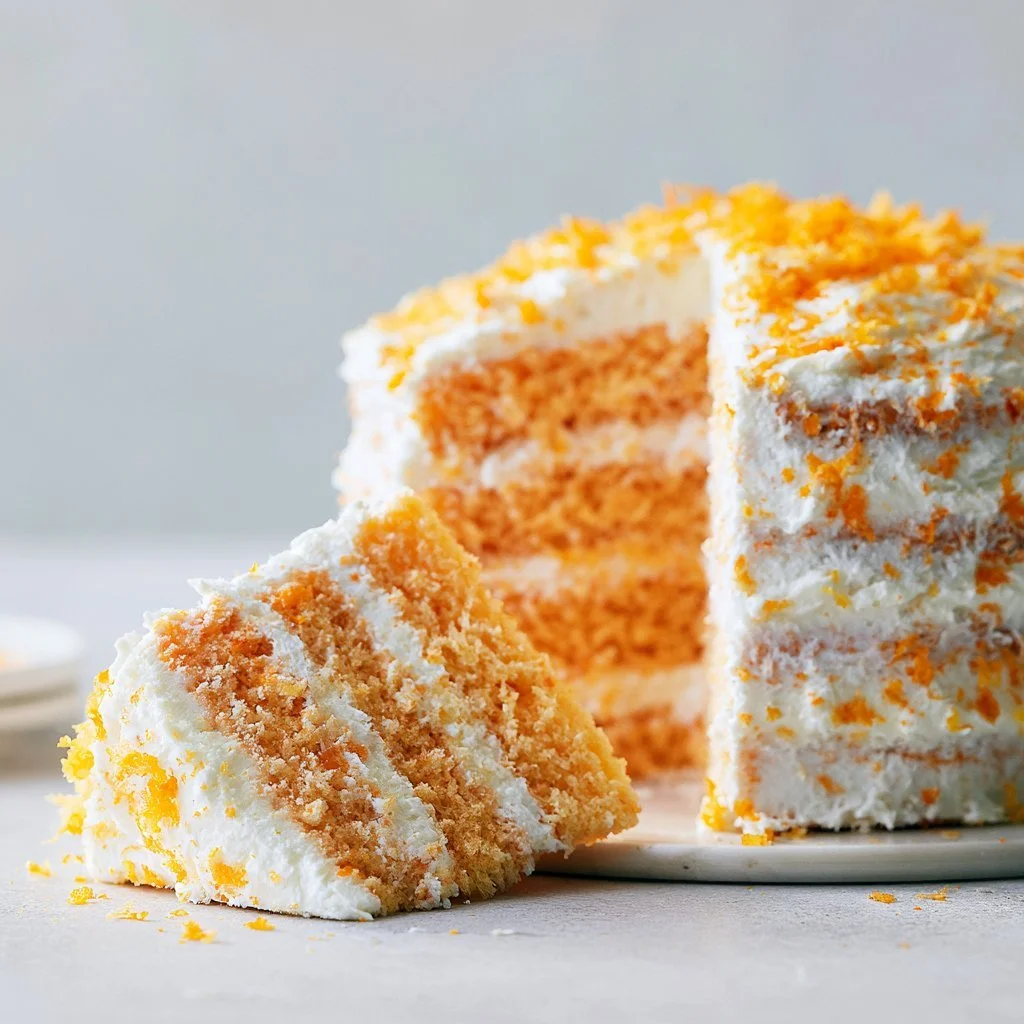 Delicious Orange Creamsicle Cake with creamy frosting and orange zest decoration.