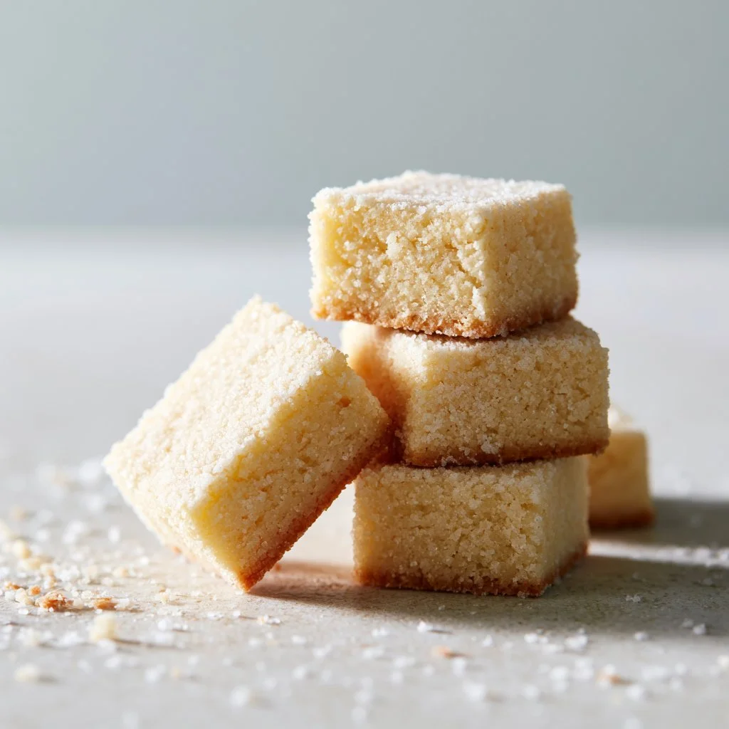Delicious homemade shortbread cookies on a decorative plate.